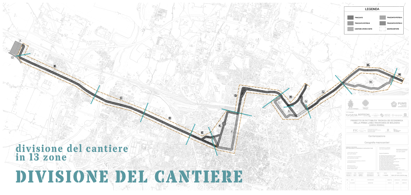 Divisione del cantiere in 13 zone