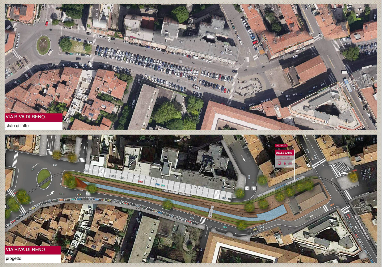 Via Riva di Reno: stato di fatto/progetto